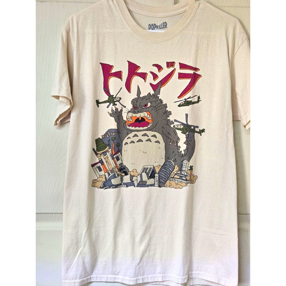 Popkiller Totoro Made in USA Graphic T-Shirt Mens M White Cotton Crew Neck